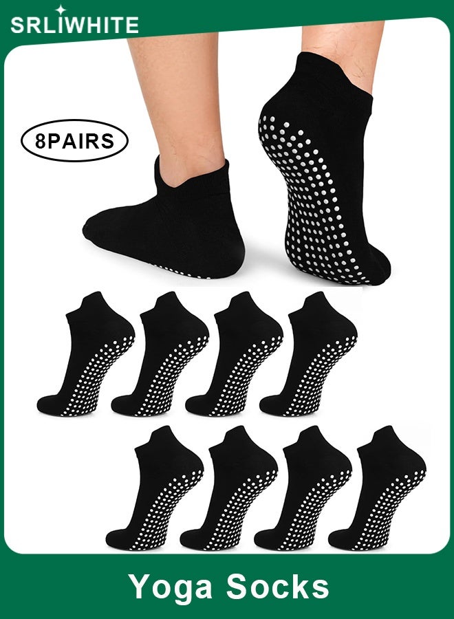 اسرلي وايت 8 أزواج من جوارب اليوجا غير القابلة للانزلاق مع مقابض للنساء والرجال وجوارب بيلاتيس المتماسكة من القطن للمستشفى والمنزل - Image 1